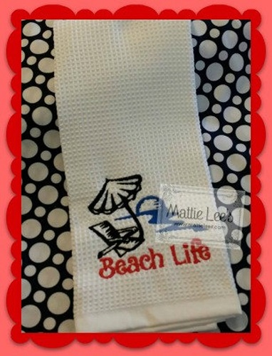 Embroidery. Beach Life Kitchen Towel