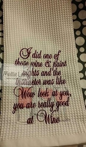 Embroidery. Wine Party Kitchen Towel