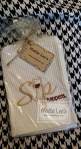 Embroidery. Sip Happens Kitchen Towel