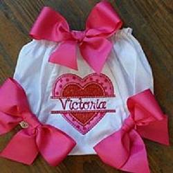 Heart Applique  with Name Bloomers / Diaper Cover with Bows