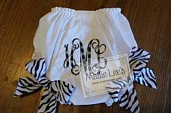 Zebra Vine 3 Initials Bloomers / Diaper Cover with Bows